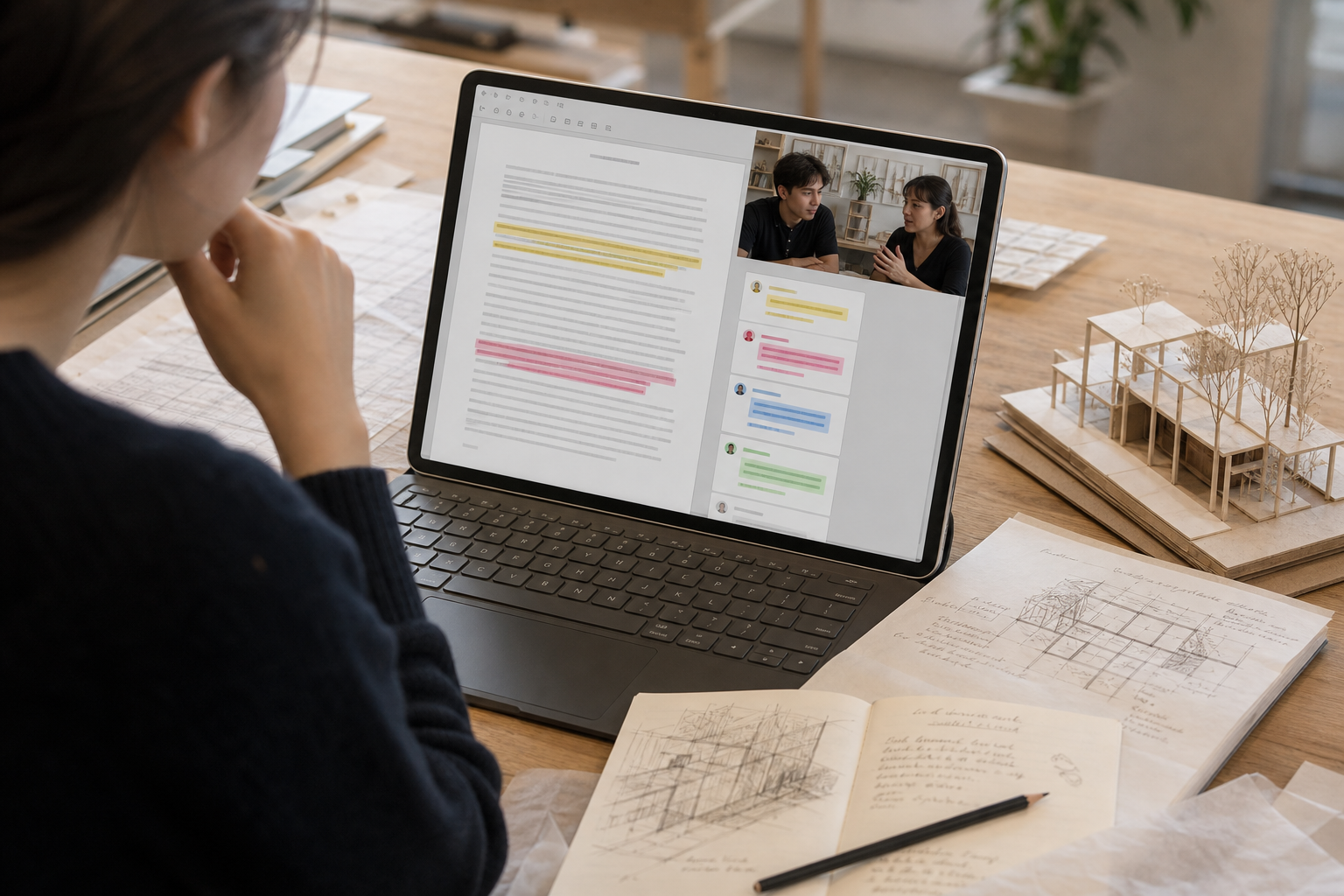 Personal statement document review with highlighted text and an online tutor call