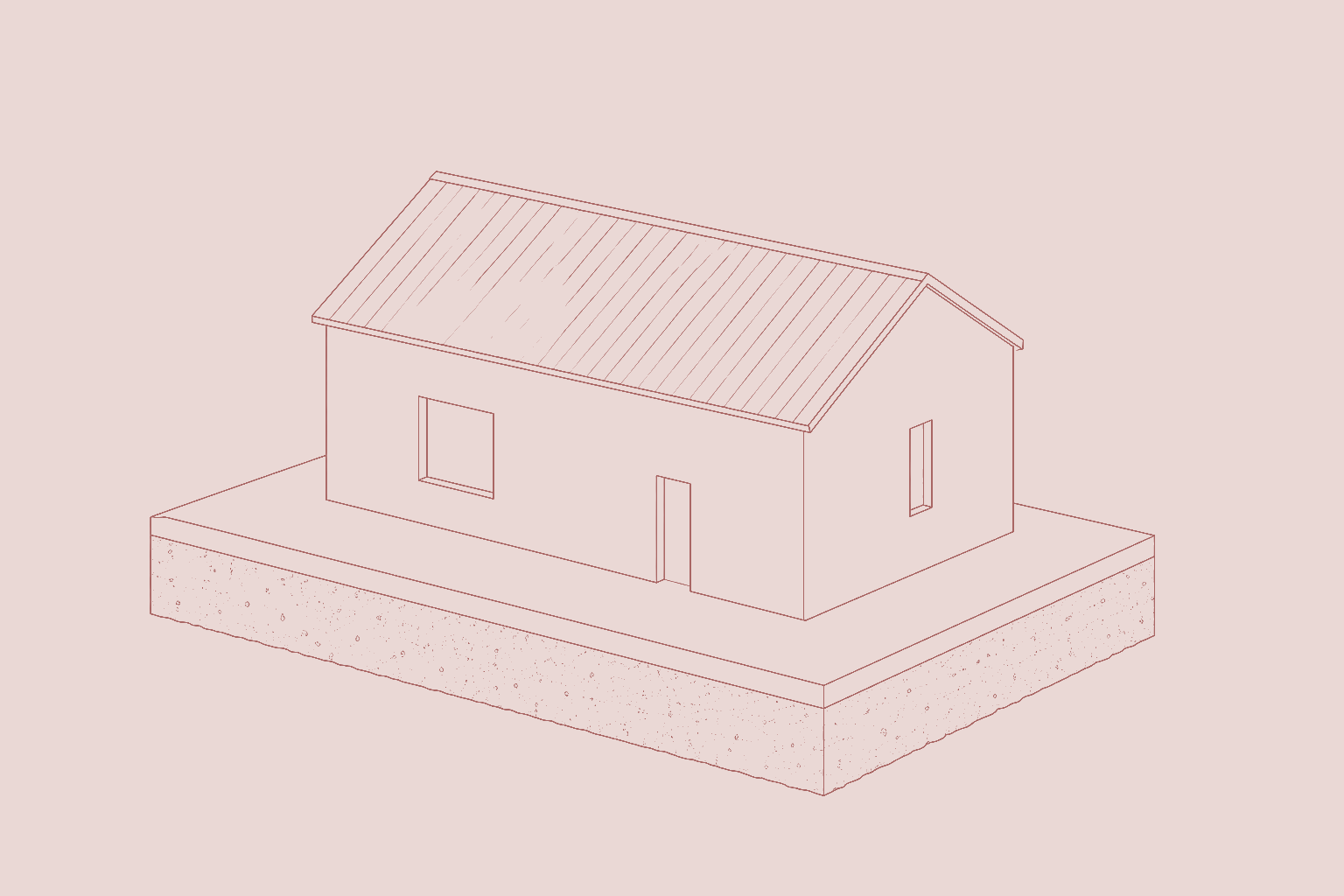 Architectural line drawing of a gabled house